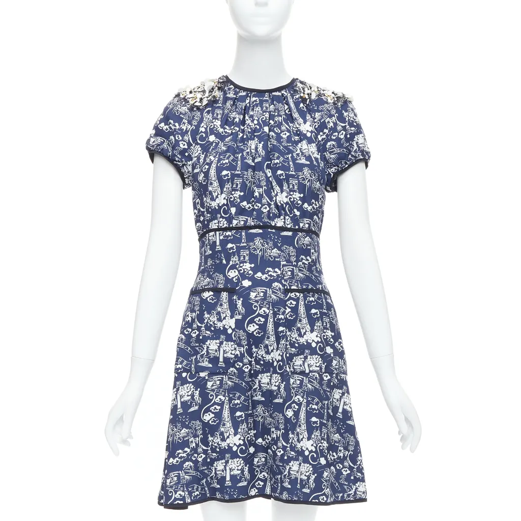 Louis Vuitton City Print Dress Navy Viscose Very good - Front View