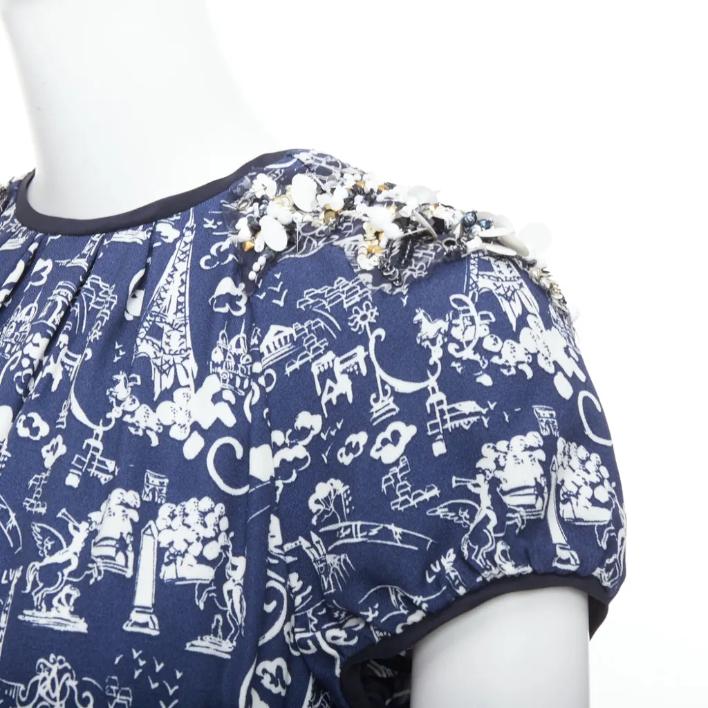 Louis Vuitton City Print Dress Navy Viscose Very good - Back View