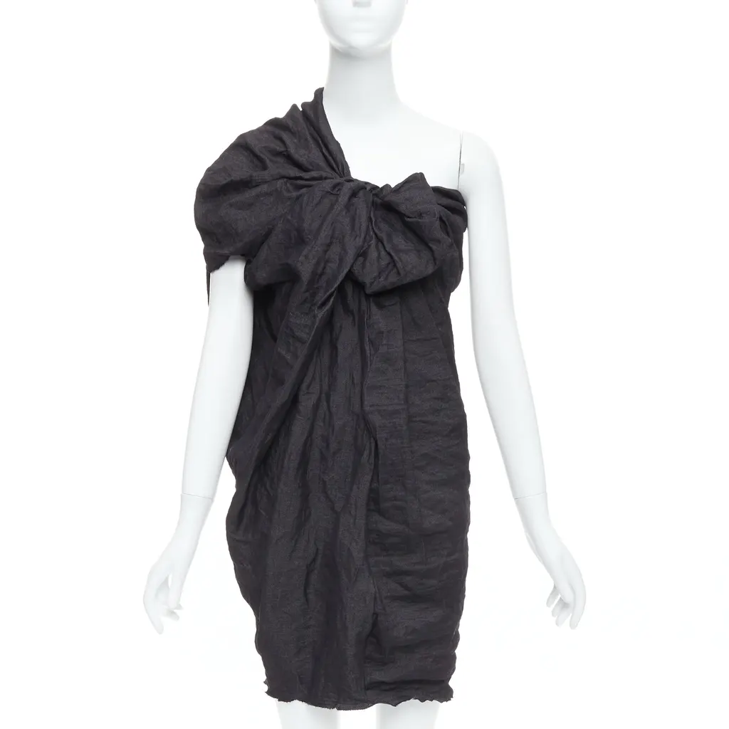 Lanvin One Shoulder Bow Dress Black Polyester Never worn - Front View