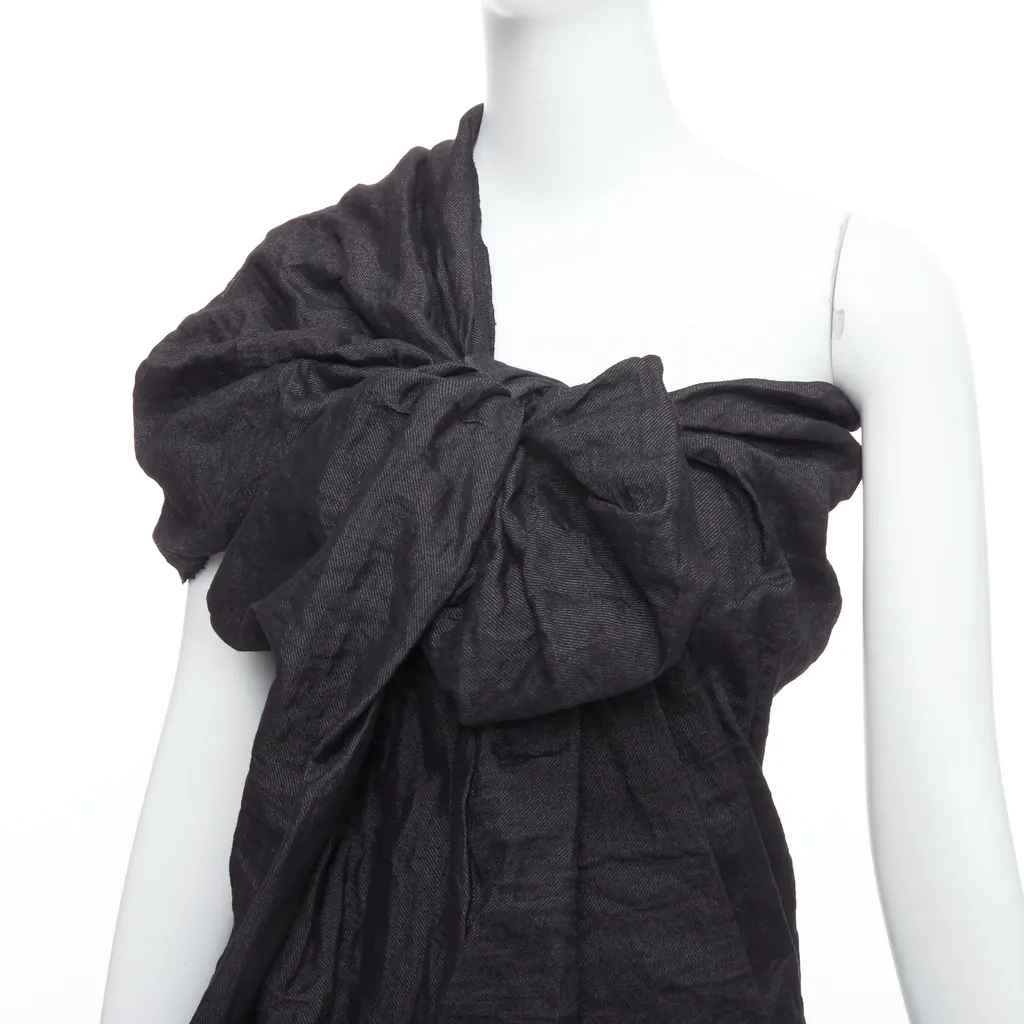 Lanvin One Shoulder Bow Dress Black Polyester Never worn - Back View