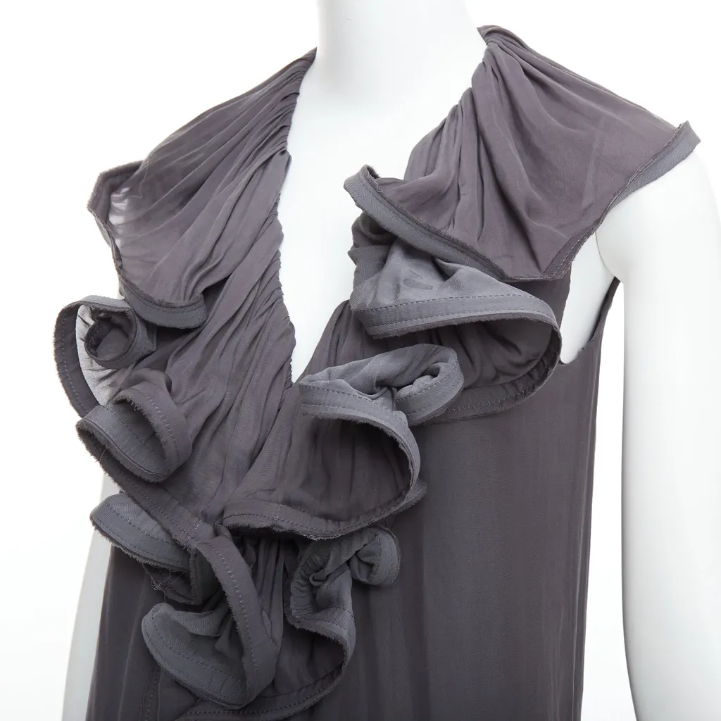 Lanvin Ruffle Collar Dress Grey Polyester Good - Back View