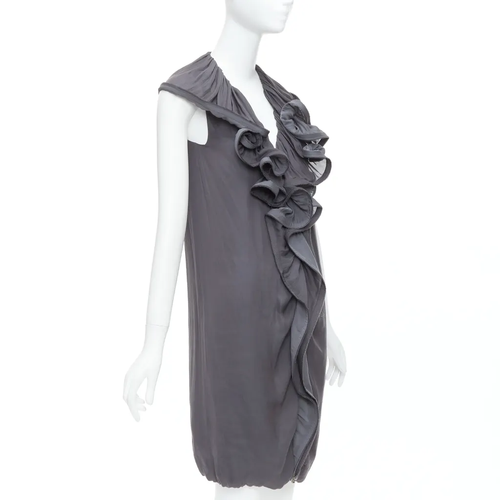 Lanvin Ruffle Collar Dress Grey Polyester Good - Inside View