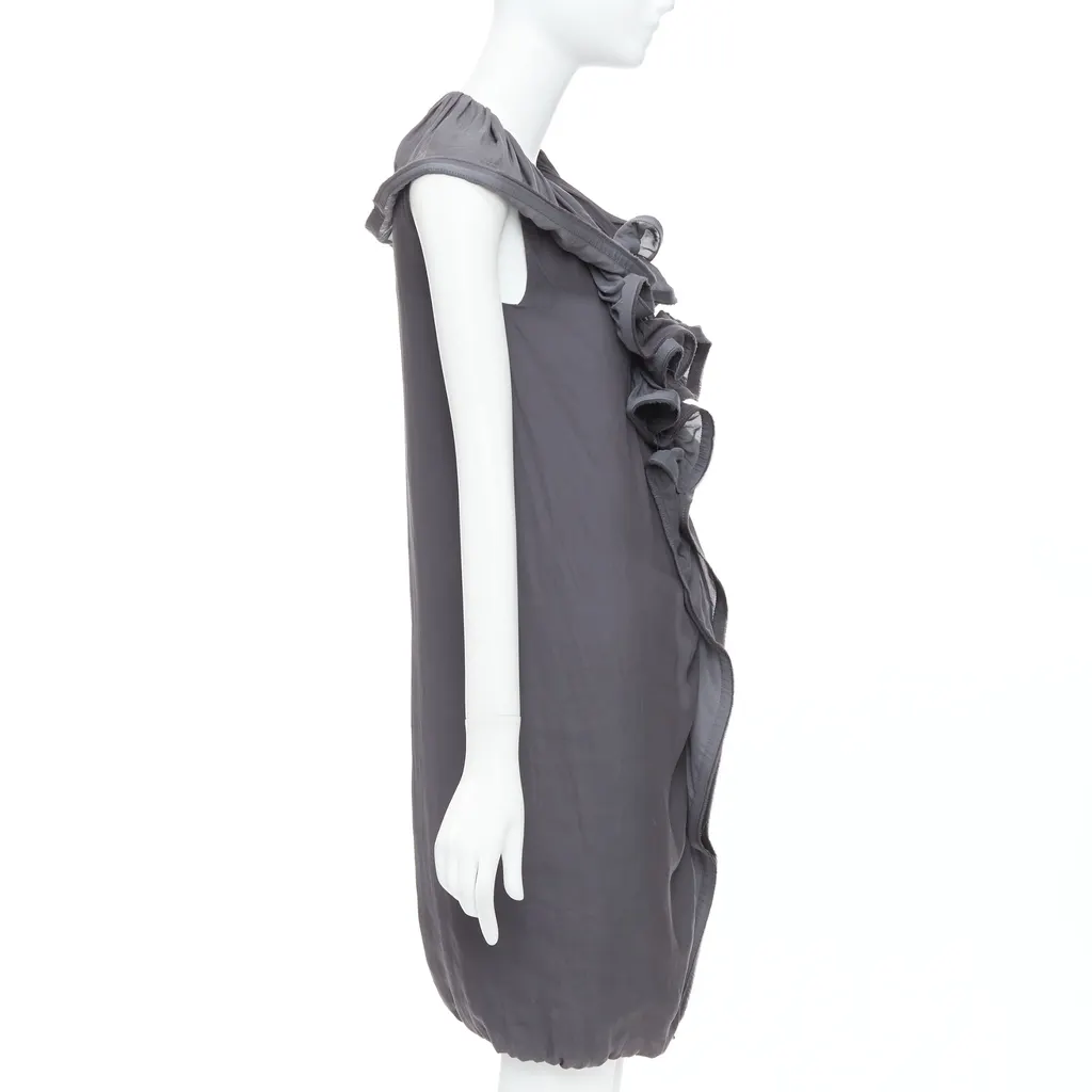 Lanvin Ruffle Collar Dress Grey Polyester Good - Model View