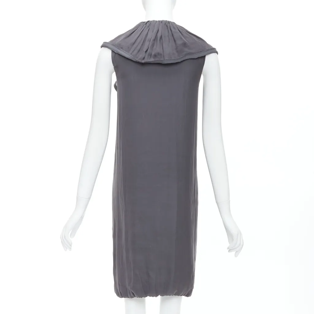 Lanvin Ruffle Collar Dress Grey Polyester Good - Box View
