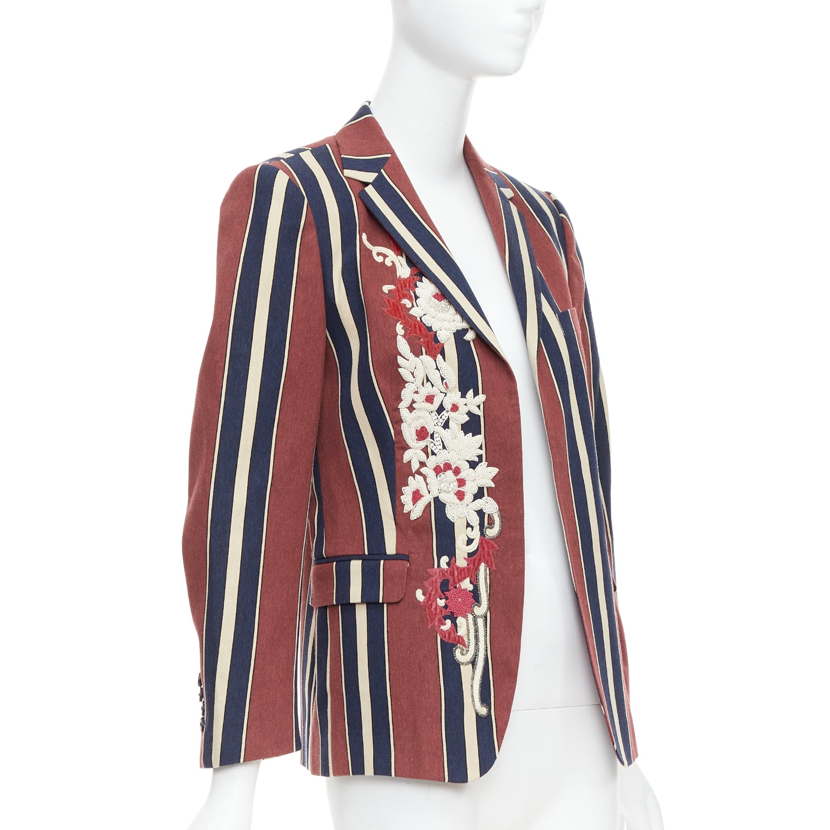 Dries Van Noten Burgundy Striped Blazer - Image 6