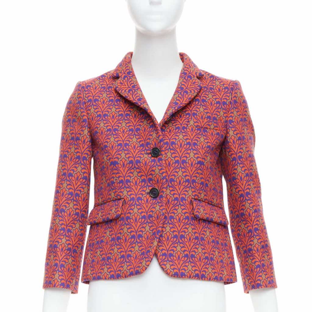 Miu Miu Red Brocade Crop Blazer