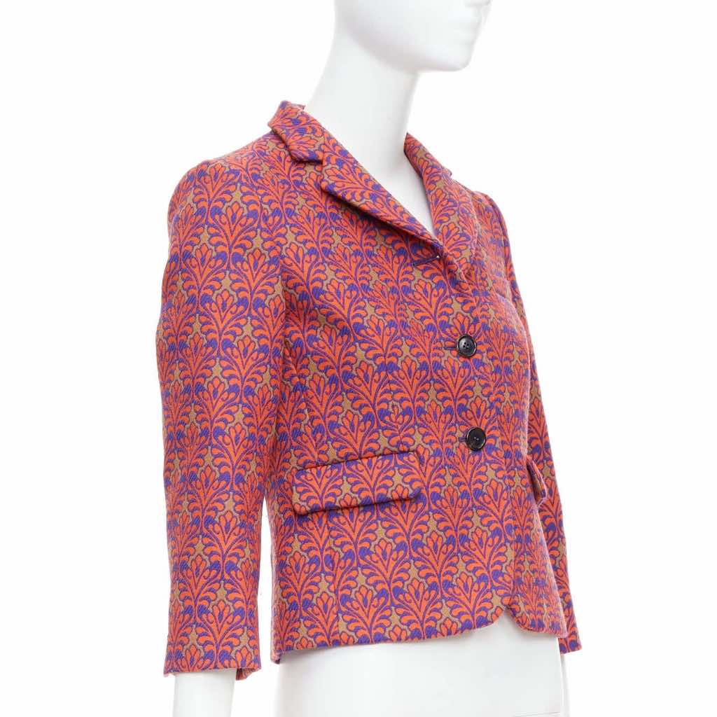 Miu Miu Red Brocade Crop Blazer - 4