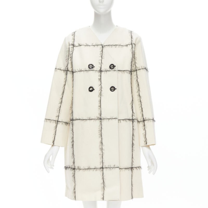 Veronique Leroy Cream Frayed Toggle Coat