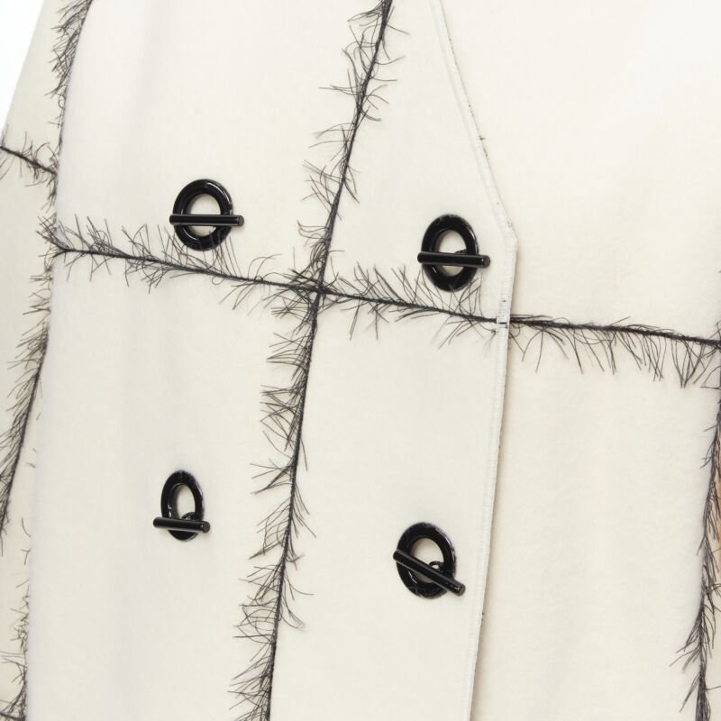 Veronique Leroy Cream Frayed Toggle Coat - Back view