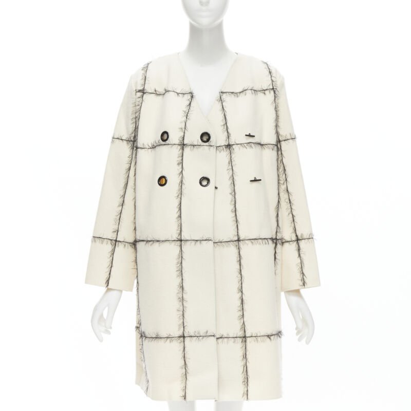 Veronique Leroy Cream Frayed Toggle Coat - Image 6