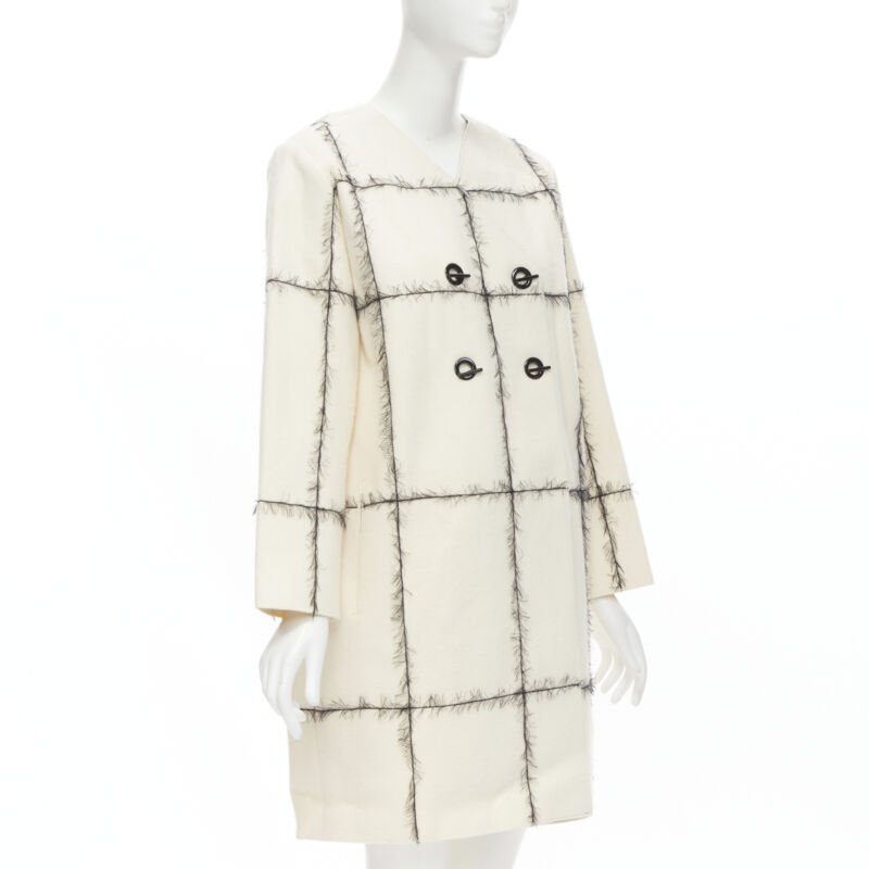 Veronique Leroy Cream Frayed Toggle Coat - 4