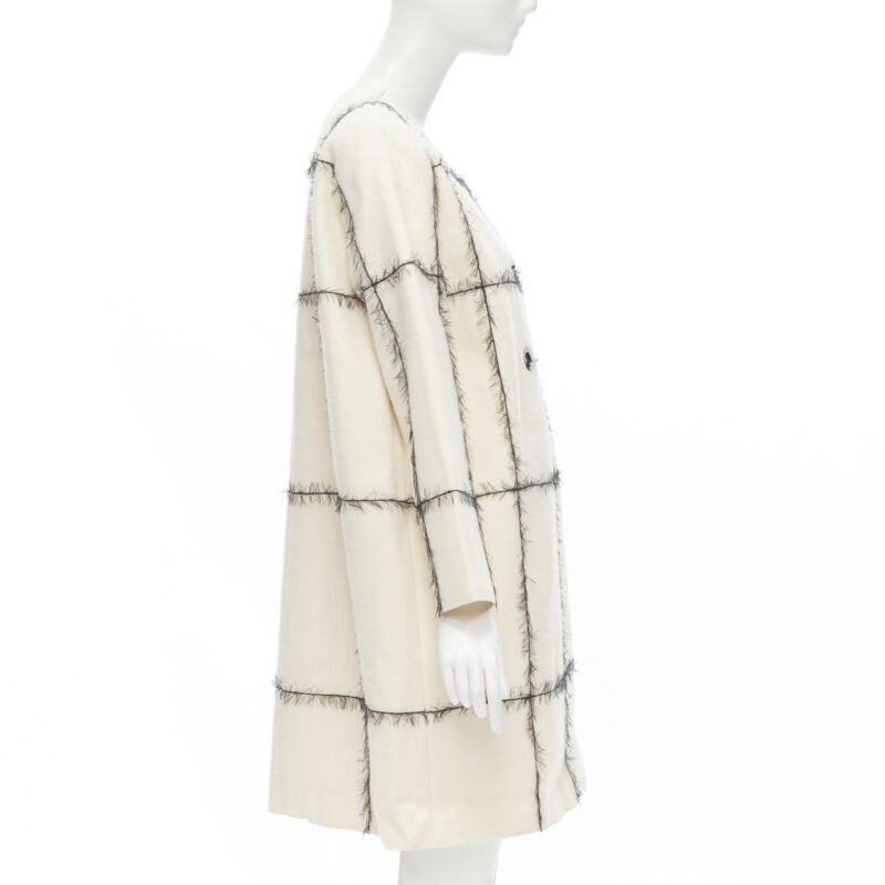 Veronique Leroy Cream Frayed Toggle Coat - Side view