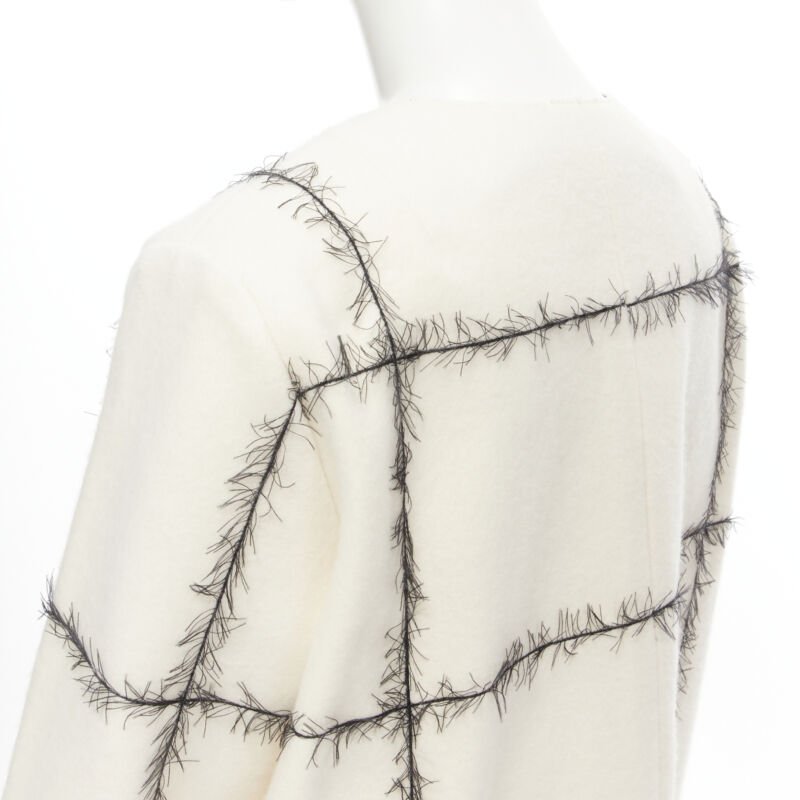 Veronique Leroy Cream Frayed Toggle Coat - Image 10