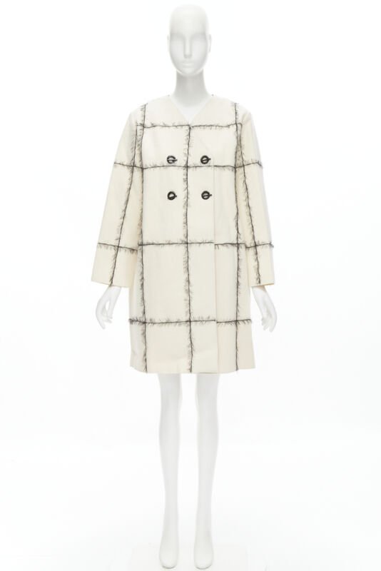 Veronique Leroy Cream Frayed Toggle Coat - Image 12