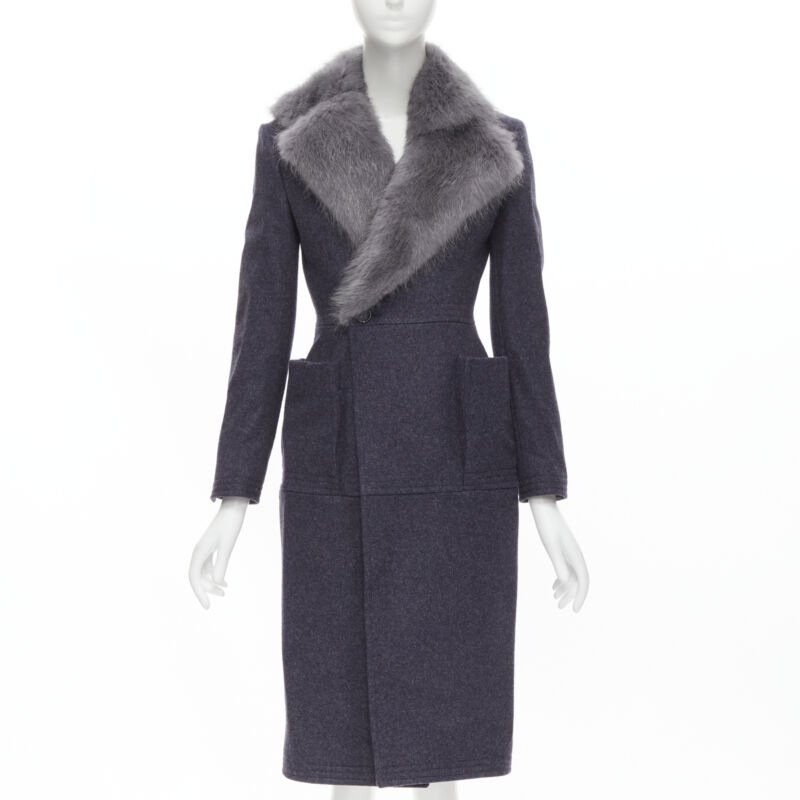 Thom Browne Grey Fur Collar Coat