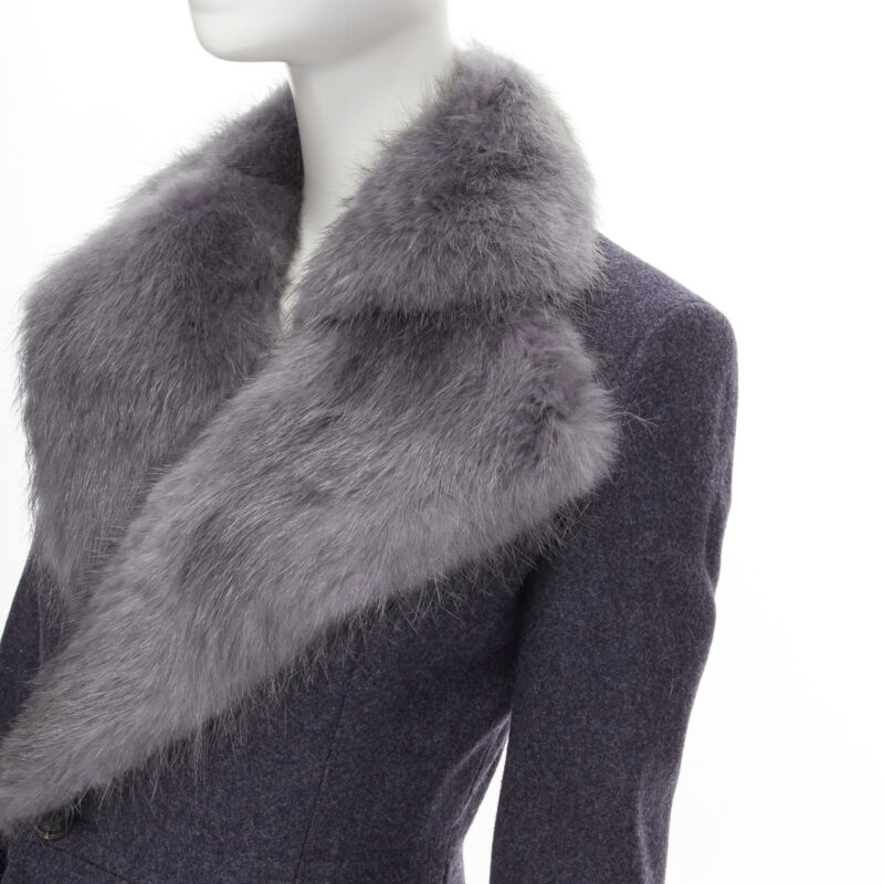 Thom Browne Grey Fur Collar Coat - Back view