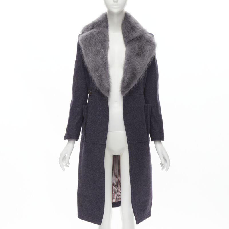Thom Browne Grey Fur Collar Coat - Image 6