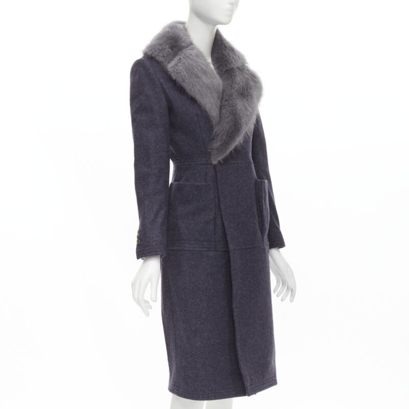 Thom Browne Grey Fur Collar Coat - 4