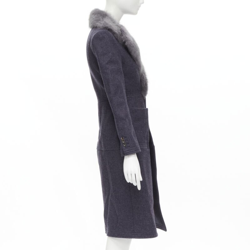 Thom Browne Grey Fur Collar Coat - Side view
