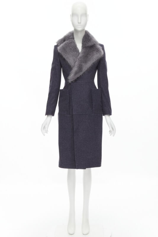 Thom Browne Grey Fur Collar Coat - Image 14