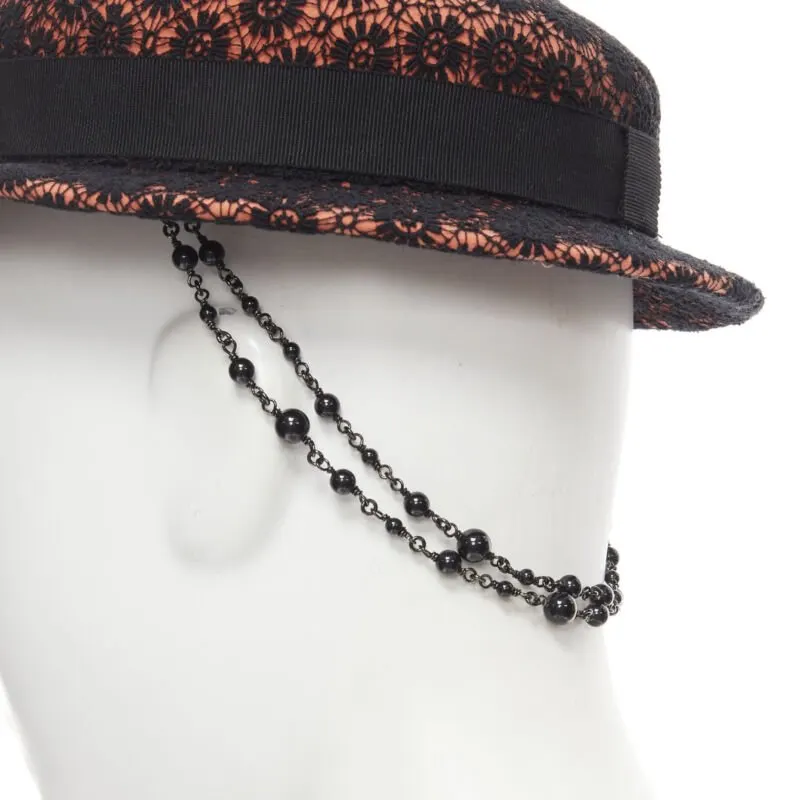 Maison Michel Black Lace Fedora Orange Wool Never worn - Back View