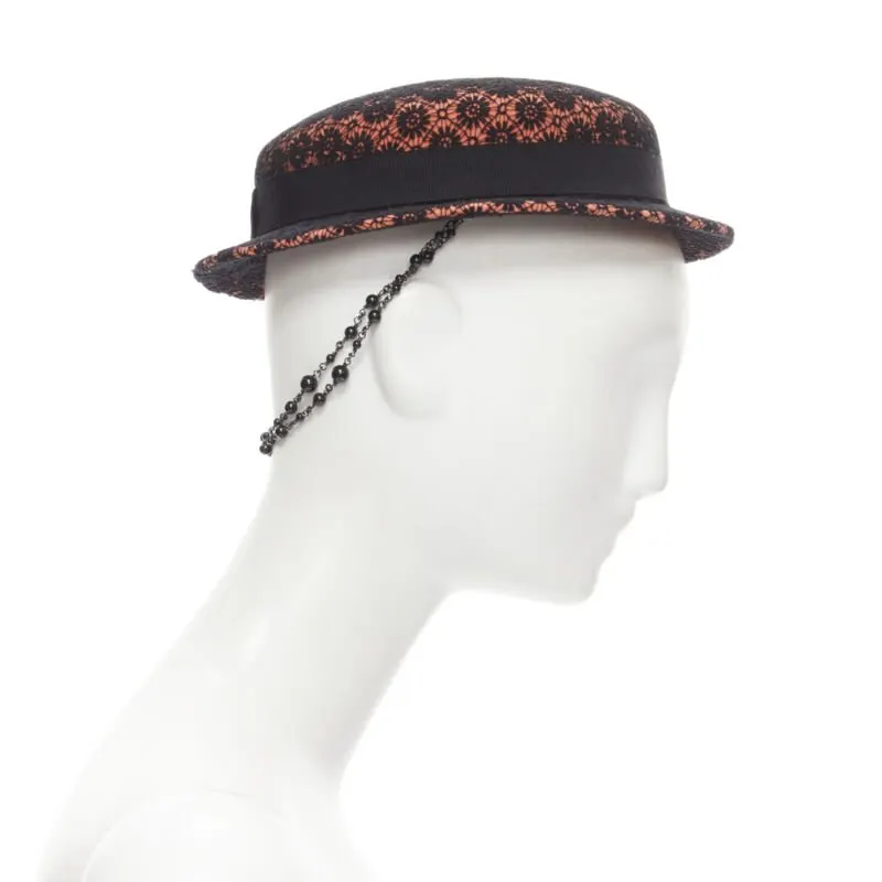 Maison Michel Black Lace Fedora Orange Wool Never worn - Model View