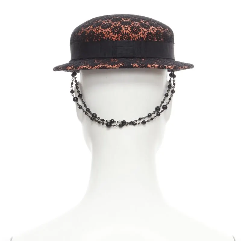 Maison Michel Black Lace Fedora Orange Wool Never worn - Box View