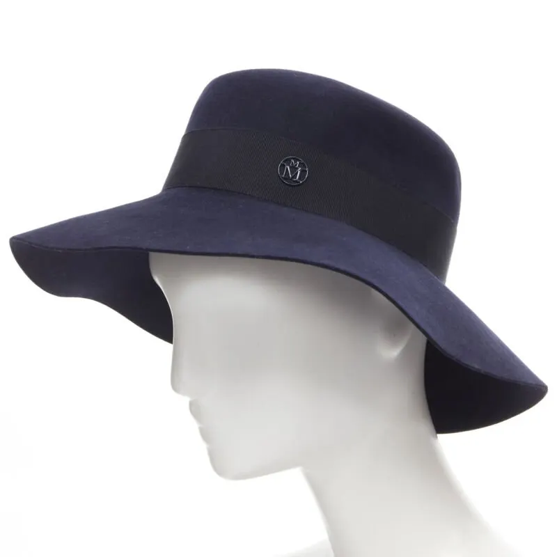 Maison Michel Blue Grosgrain Fedora Navy Wool Never worn, with tag - Back View