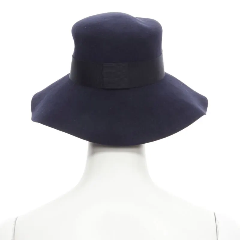 Maison Michel Blue Grosgrain Fedora Navy Wool Never worn, with tag - Box View