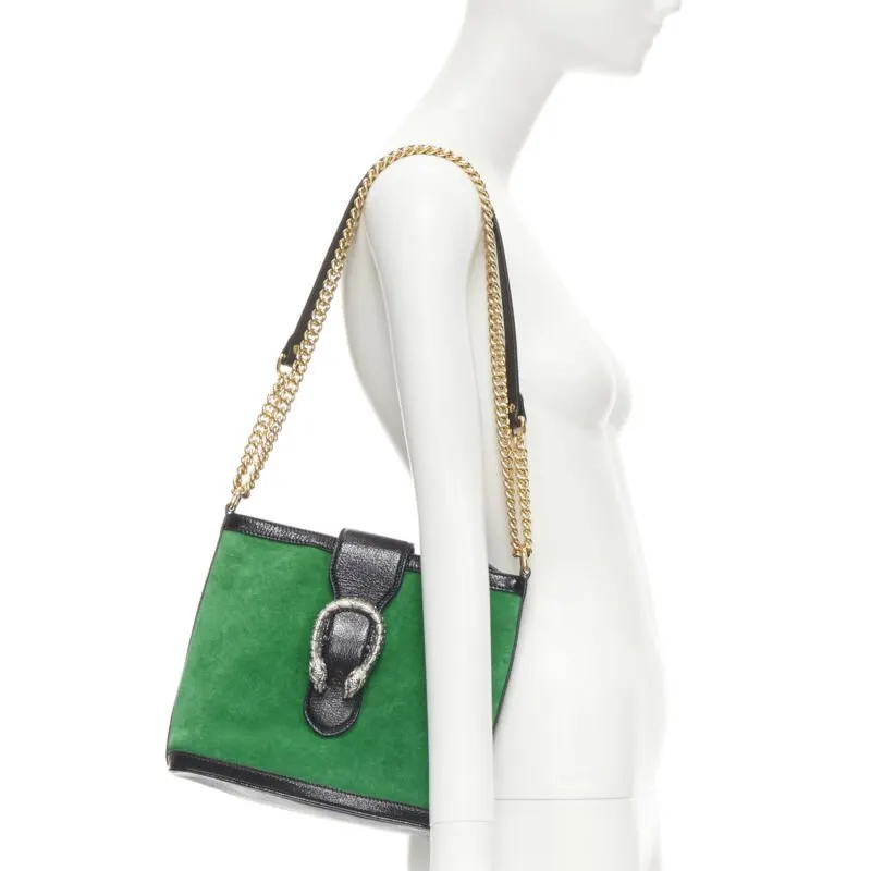 Gucci Applique Chain Bag Green Suede Very good - Back View