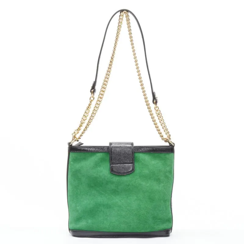 Gucci Applique Chain Bag Green Suede Very good - Box View