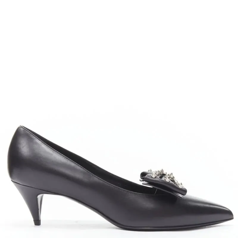 Saint Laurent Studded Bow Pumps Black Leather Never worn - Back View