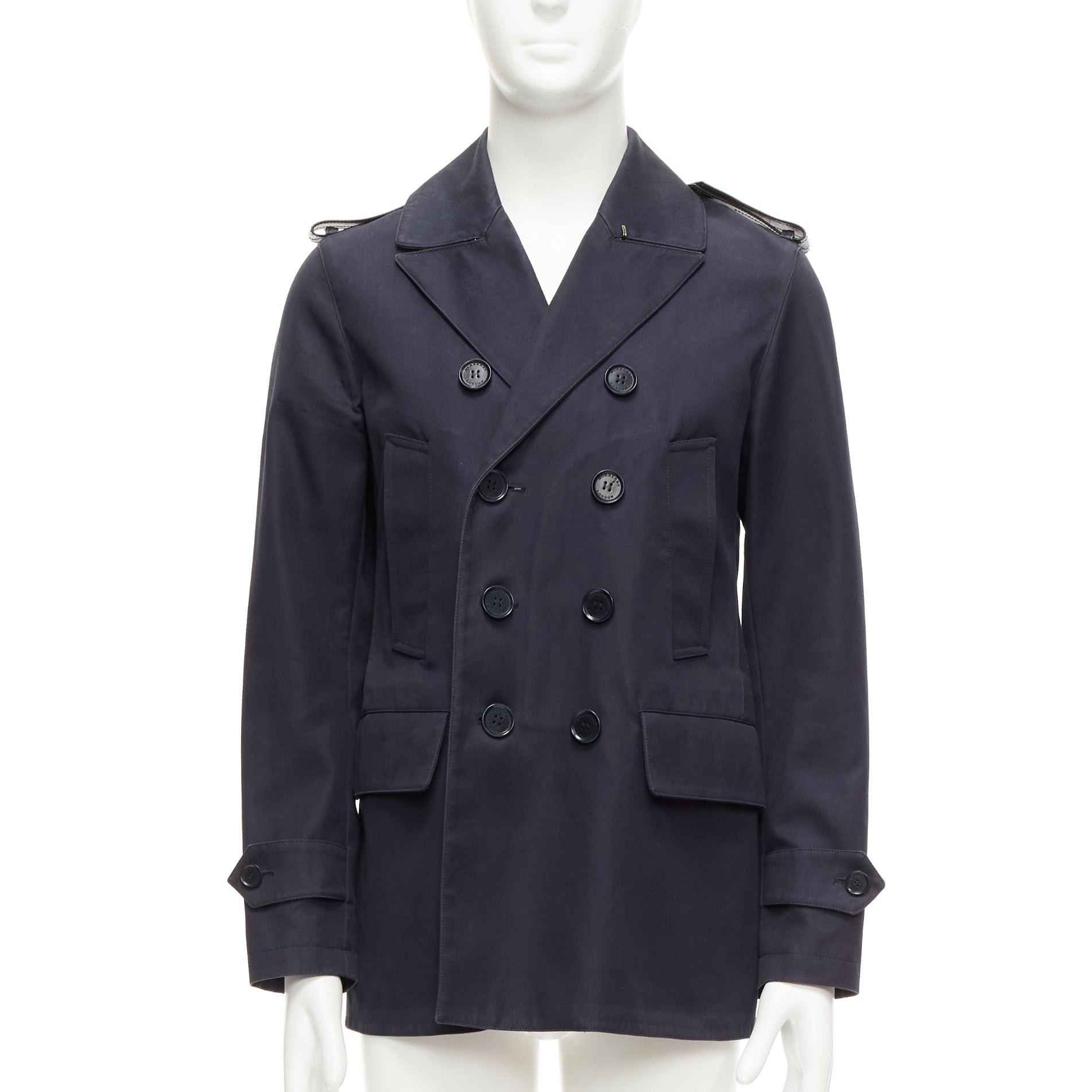 Burberry Navy Leather Short Trench