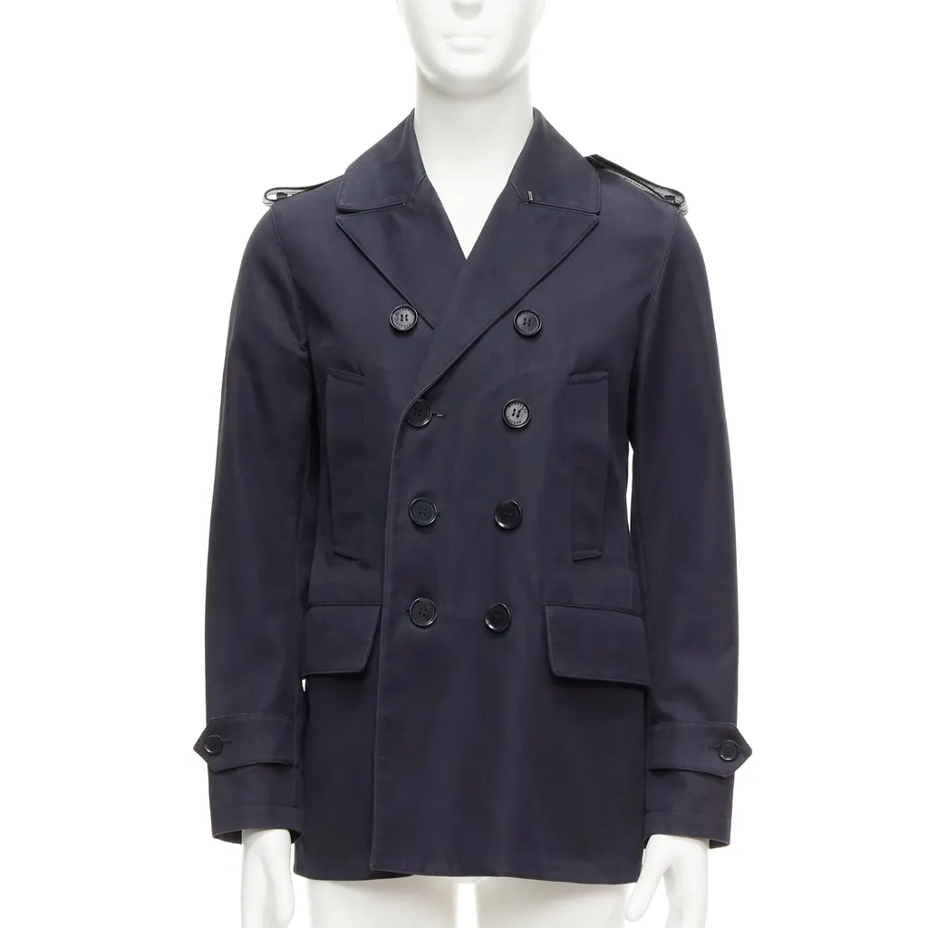 Burberry Navy Leather Short Trench Navy Cotton Fair - Front View