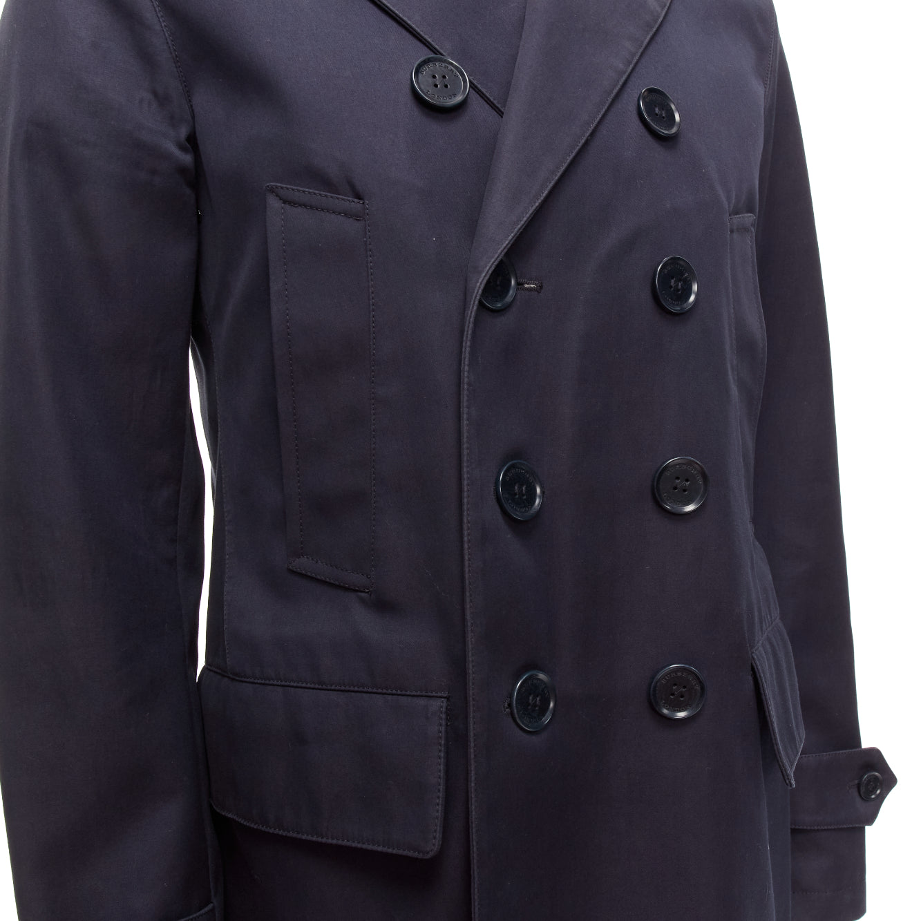 Burberry Navy Leather Short Trench - Back view
