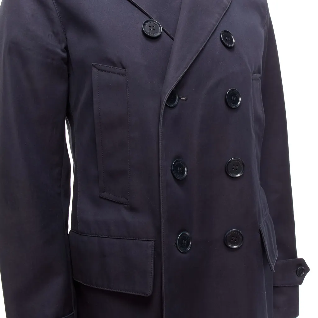 Burberry Navy Leather Short Trench Navy Cotton Fair - Back View