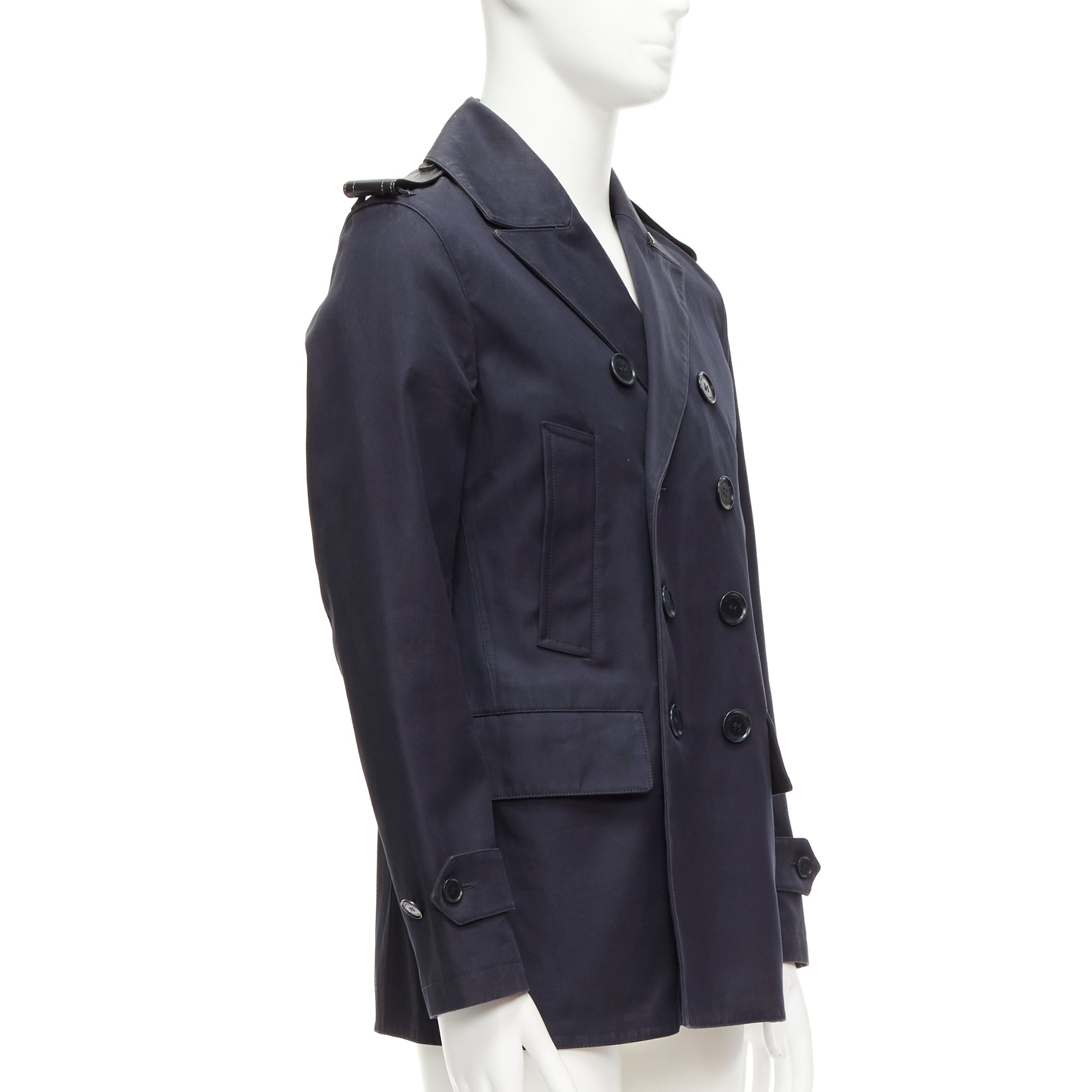 Burberry Navy Leather Short Trench - Image 6