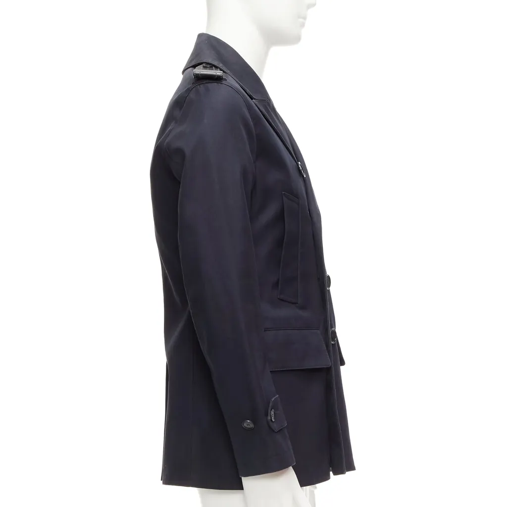 Burberry Navy Leather Short Trench Navy Cotton Fair - Model View
