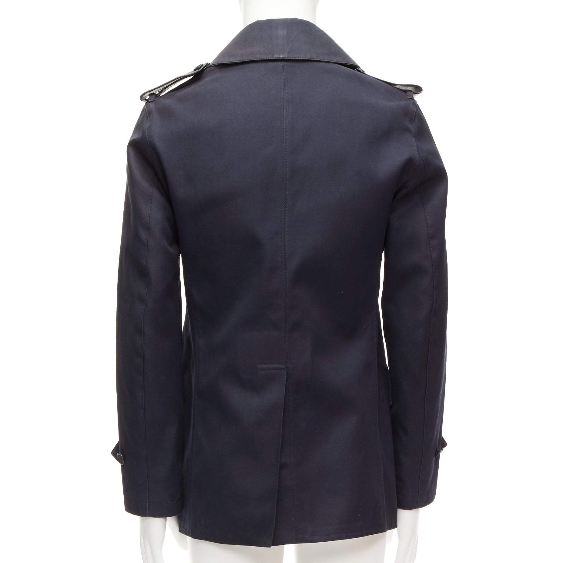 Burberry Navy Leather Short Trench - Side view