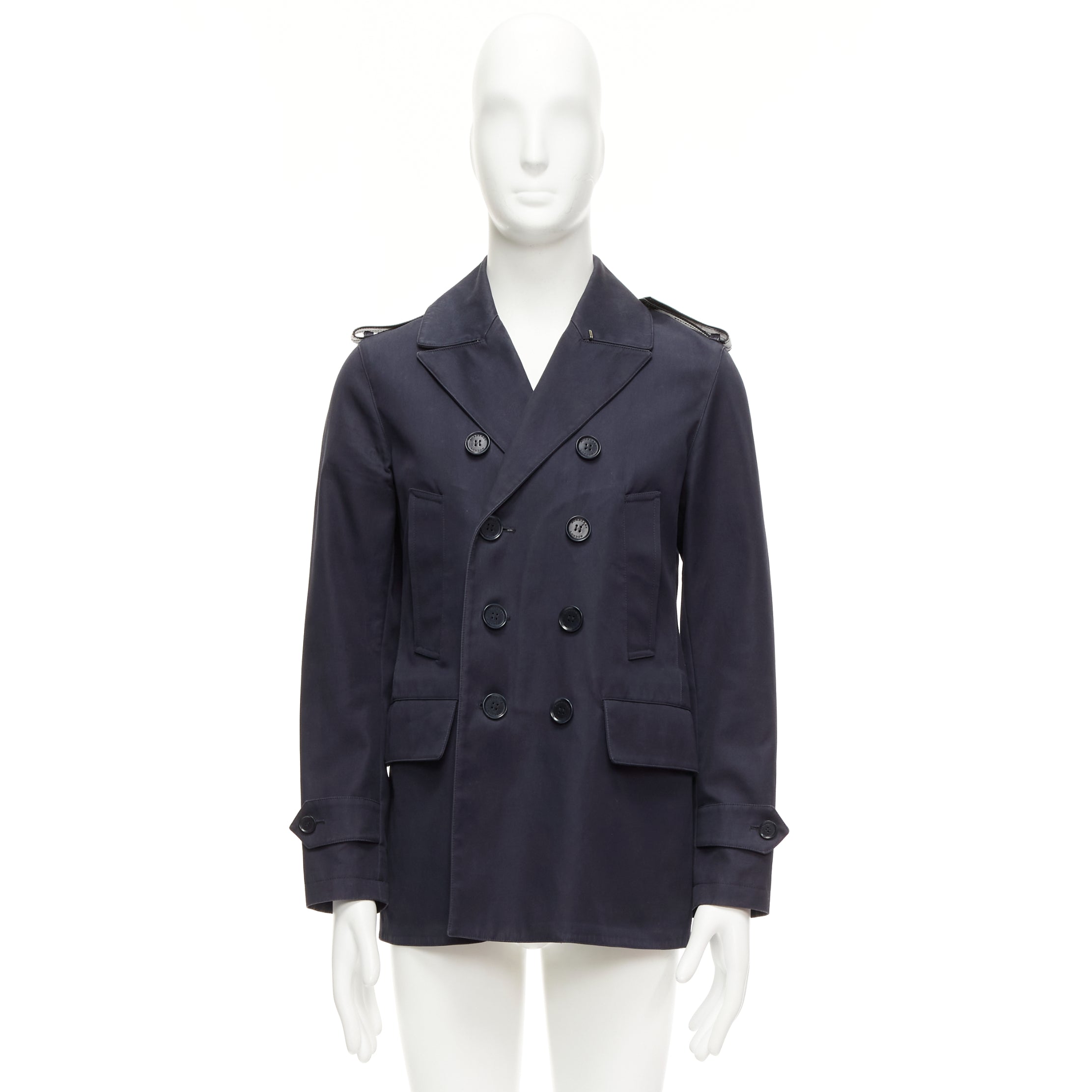 Burberry Navy Leather Short Trench - Image 11