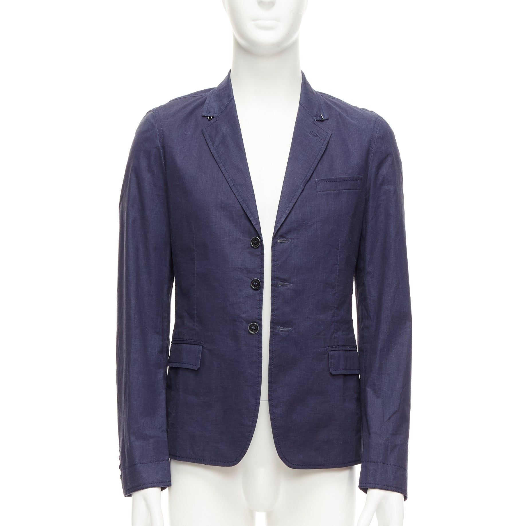 Burberry Navy Coated Linen Blazer