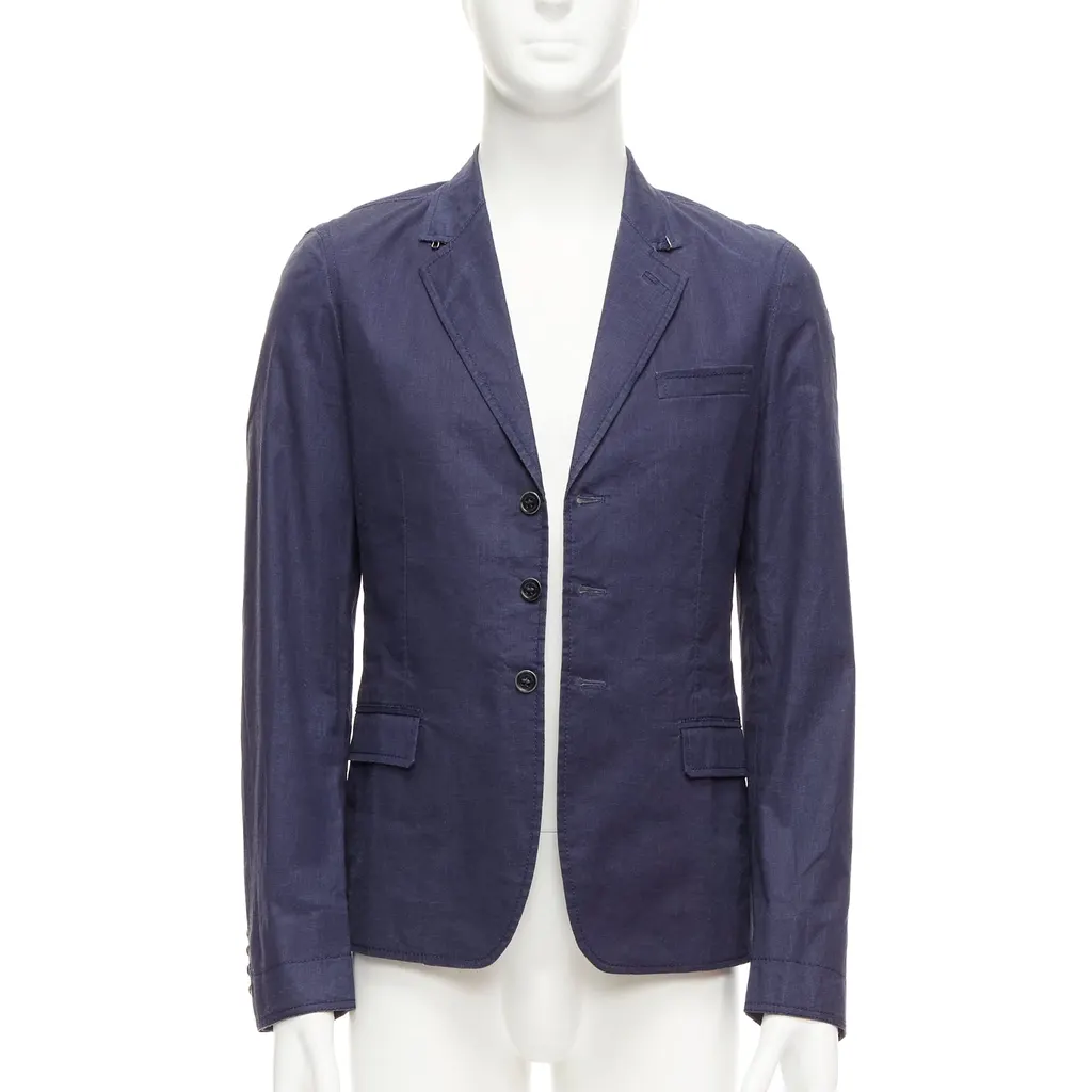 Burberry Navy Coated Linen Blazer Navy Linen Fair - Front View