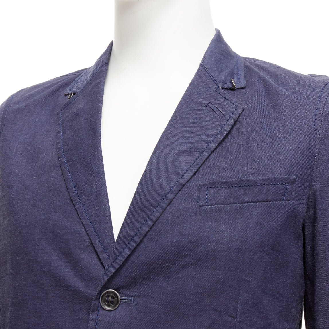 Burberry Navy Coated Linen Blazer - Back view