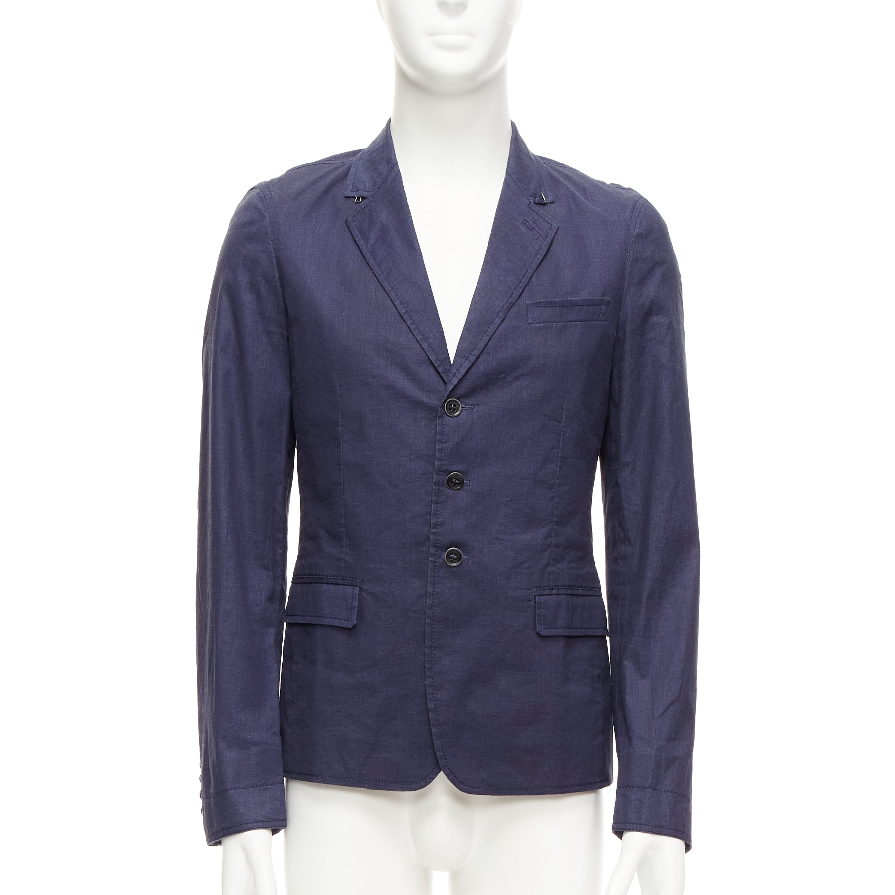 Burberry Navy Coated Linen Blazer - Image 6