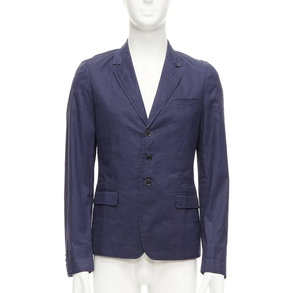 Burberry Navy Coated Linen Blazer Navy Linen Fair - Inside View