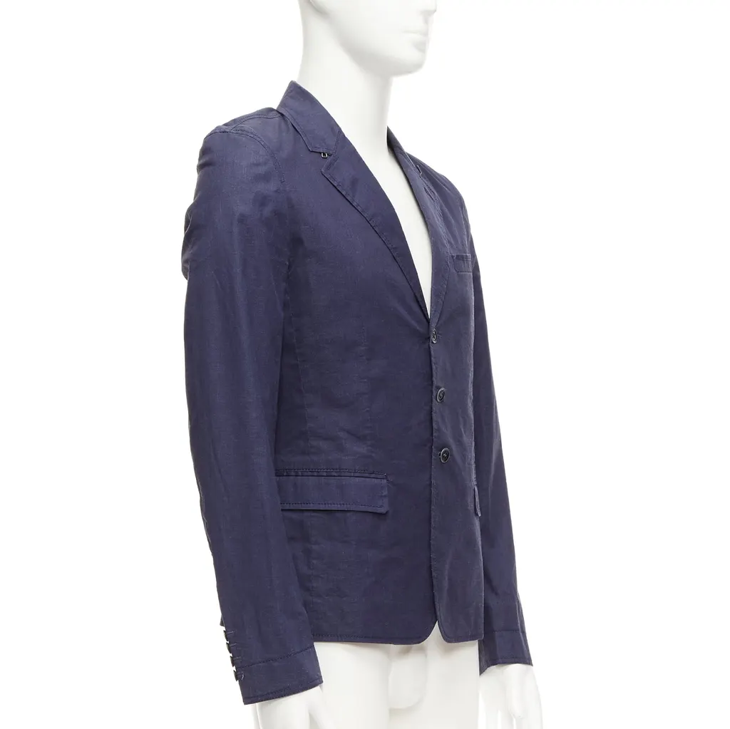 Burberry Navy Coated Linen Blazer Navy Linen Fair - Model View