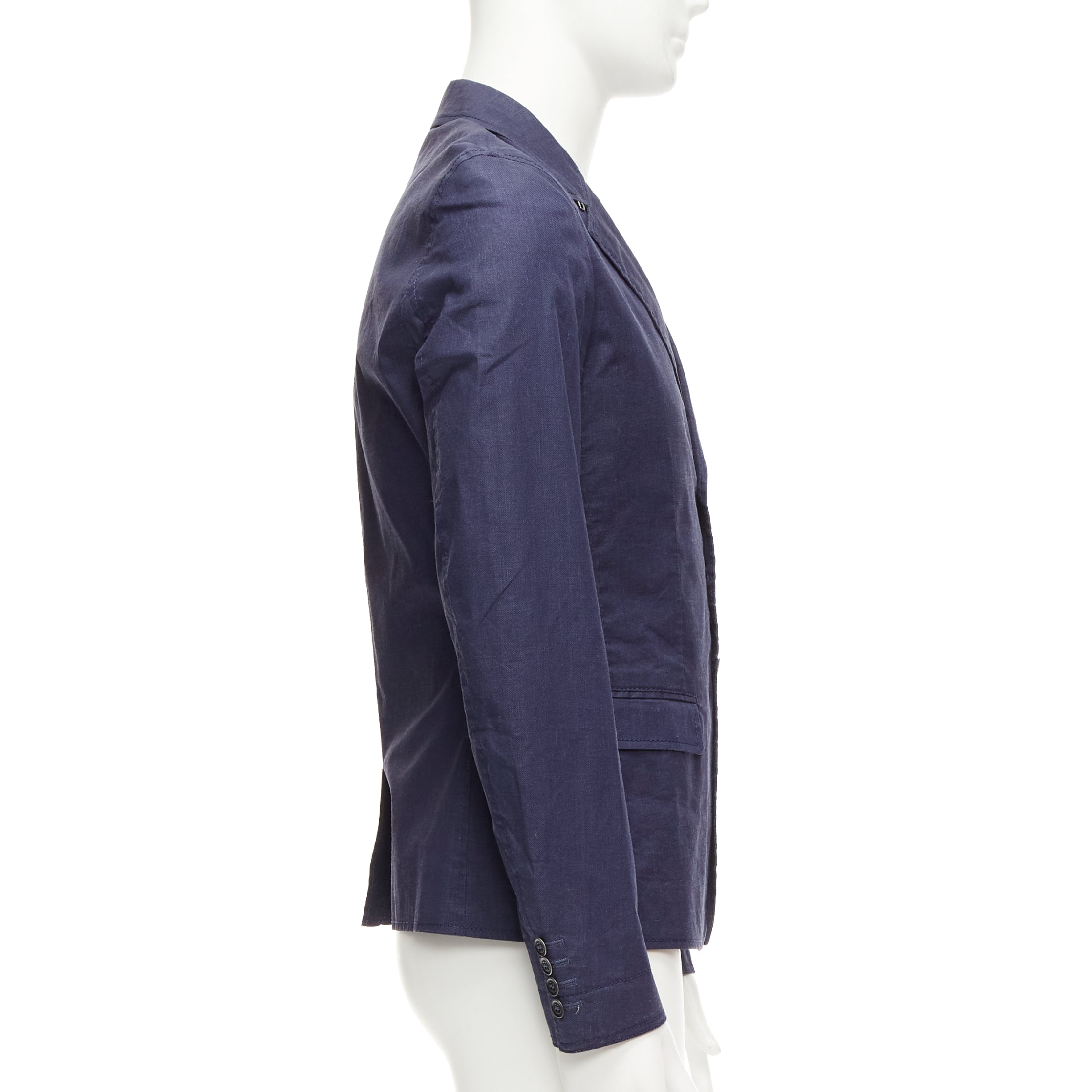 Burberry Navy Coated Linen Blazer - Side view
