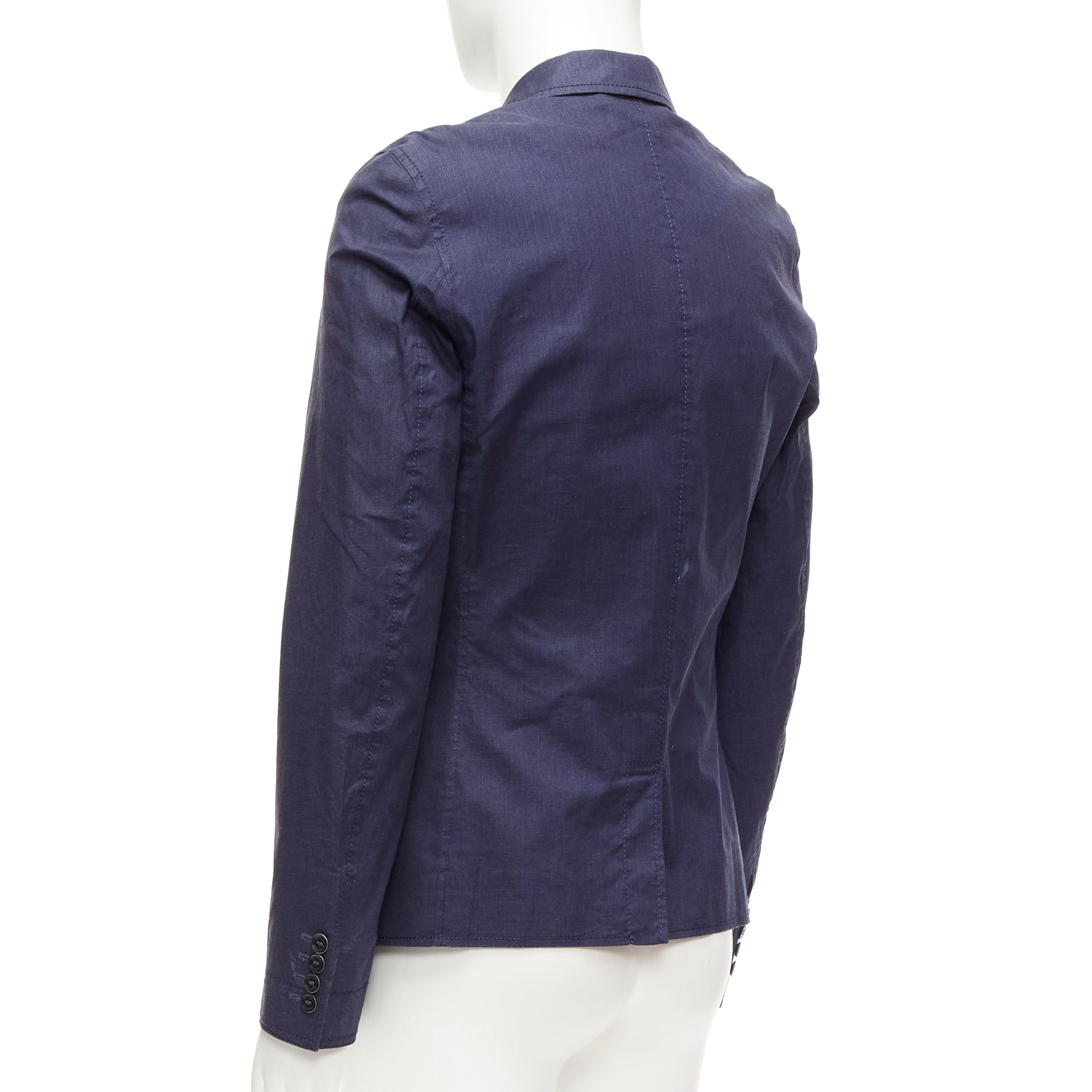 Burberry Navy Coated Linen Blazer - Detail 2