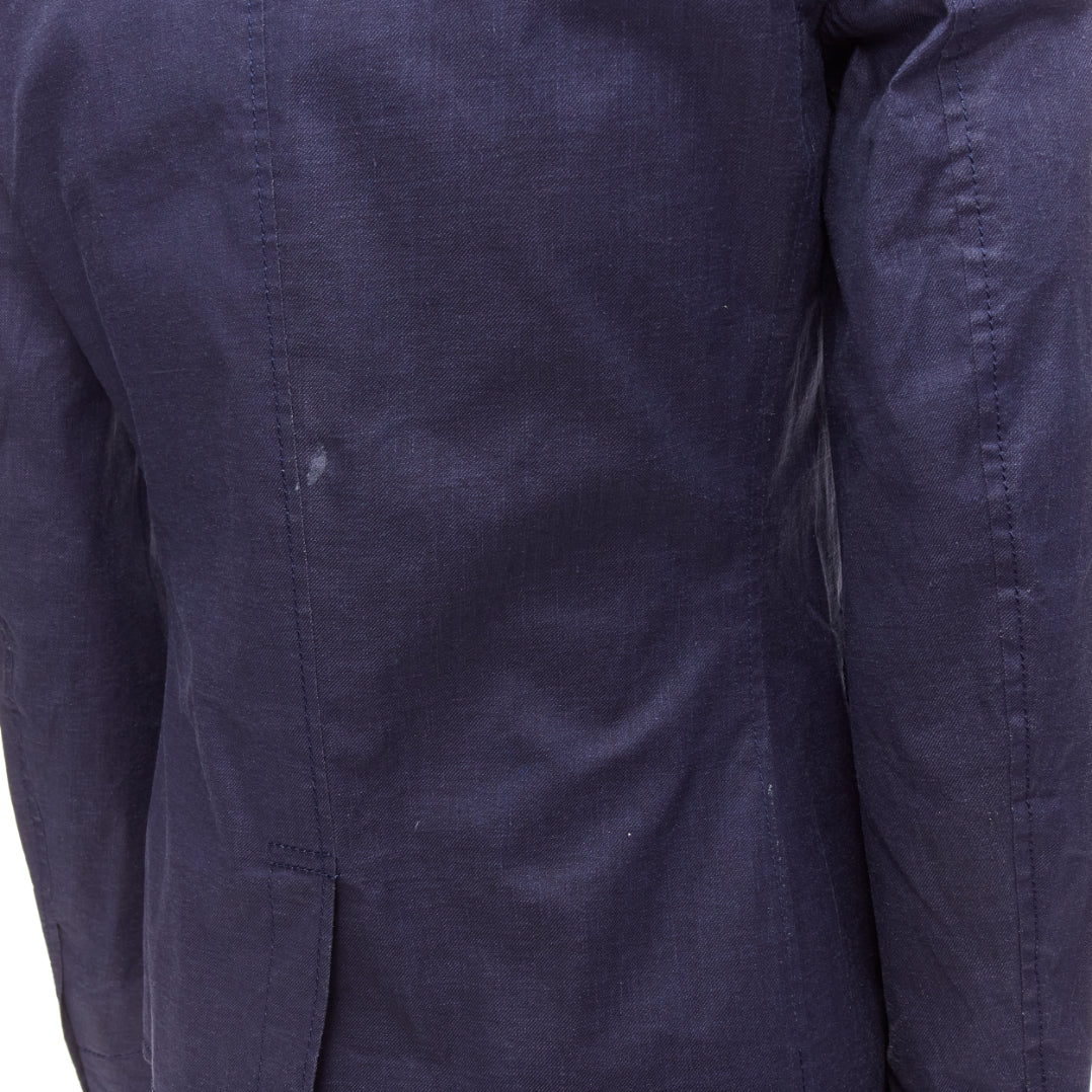 Burberry Navy Coated Linen Blazer - Image 10