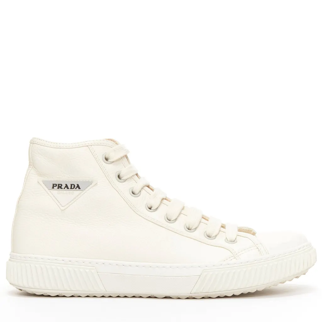 Prada Triangle High Tops White Leather Good - Front View
